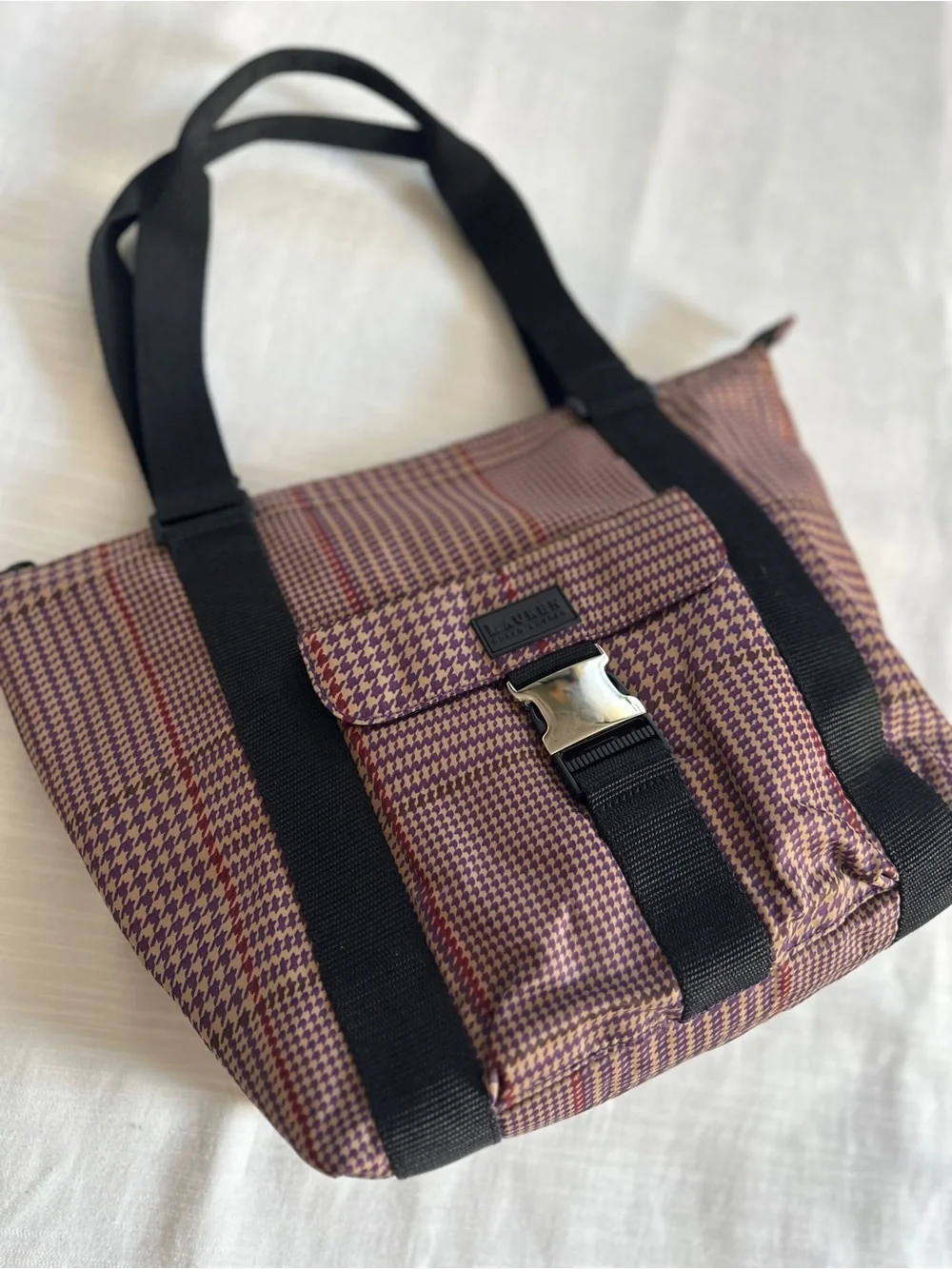 LRL Ralph Lauren Vintage Y2K Purple Houndstooth Utility Tote Bag